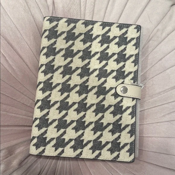 Coach Black Herringbone Print Notebook Cover & Lined Notebook-Leather Trim - Picture 2 of 5